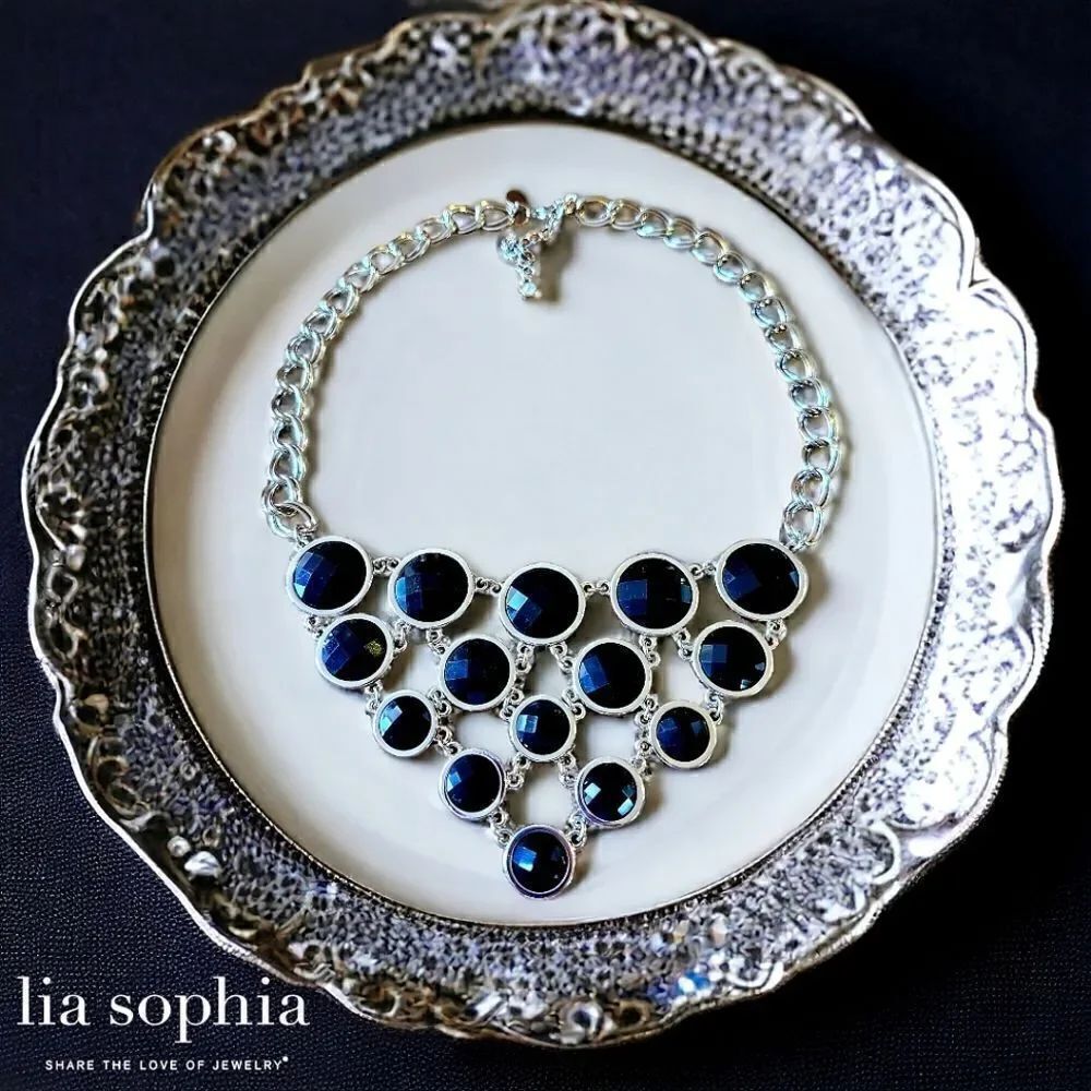 LIA SOPHIA "Keku" Black Faceted Pyramid Statement Necklace WEDDING READY